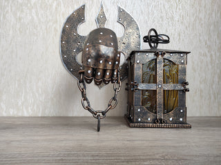 Wall mounted metal lantern, Wall lantern, Wrought iron sconces, lantern centerpiece, Medieval lantern, Hand forged, Hanging lantern