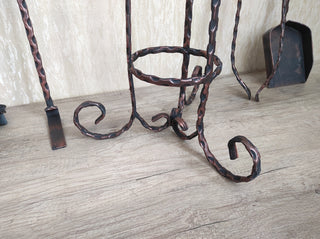 Hand Forged Fireplace Tool Set: Poker, Tongs, Shovel, Broom