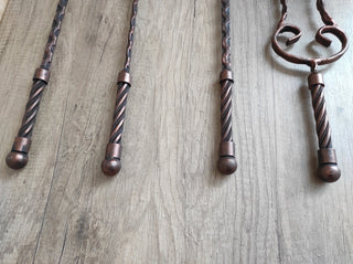 Hand Forged Fireplace Tool Set: Poker, Tongs, Shovel, Broom