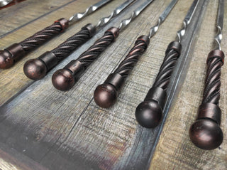 Hand Forged Kebab Skewers: Iron Grill Utensils, Camping Cookware (Set of 6)
