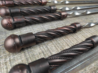 Hand Forged Kebab Skewers: Iron Grill Utensils, Camping Cookware (Set of 6)