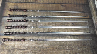 Hand Forged Kebab Skewers: Iron Grill Utensils, Camping Cookware (Set of 6)
