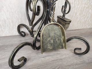 Hand Forged Fireplace Tools Set: Iron Fire Poker, Tongs, Shovel & Broom