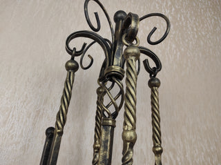 Hand Forged Fireplace Tools Set: Iron Fire Poker, Tongs, Shovel & Broom