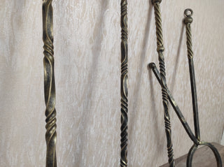 Hand Forged Fireplace Tools Set: Iron Fire Poker, Tongs, Shovel & Broom