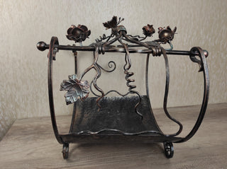 Hand Forged Firewood Basket: Wrought Iron Fireplace Storage