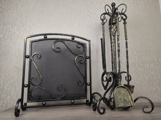 Hand Forged Fireplace Tool Set with Screen: Iron Fireplace Accessories