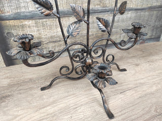 Handmade Forged Iron Rose Candlestick: Metal Flower Sculpture