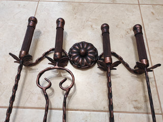 Hand Forged Fireplace Tools Set: Poker, Tongs, Shovel, Broom