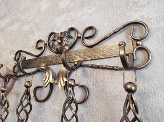 Hand Forged Fireplace Tool Set: Poker, Tongs, Shovel, Broom & Wall Stand