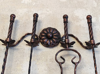 A set of forged fireplace tools 4 pieces and wall stand. Fireplace poker, Fireplace Tongs, Shovel, Broom, Hand Forged, Fireplace Gift,