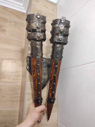 Handmade Wrought Iron Viking Double Wall Sconce Torch