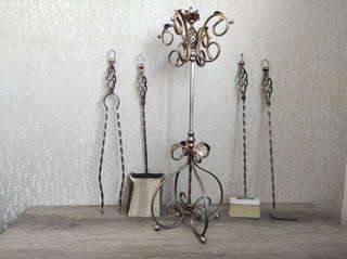 Hand Forged Fireplace Tools Set: 4 Piece Iron Fireside Accessories