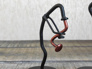 Handmade Wrought Iron Musician Sculpture Set: Saxophone & Trumpet