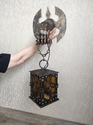 Hand Forged Wrought Iron Wall Lantern: Medieval Knight Sconce