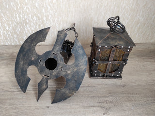 Hand Forged Wrought Iron Wall Lantern: Medieval Knight Sconce