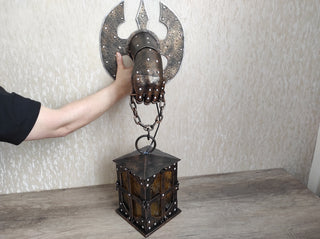Hand Forged Wrought Iron Wall Lantern: Medieval Knight Sconce