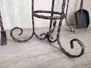 Hand Forged Fireplace Tool Set: Poker, Tongs, Shovel, Broom