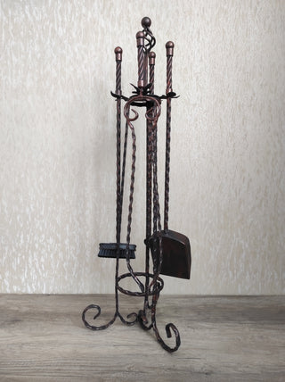 Hand Forged Fireplace Tool Set: Poker, Tongs, Shovel, Broom