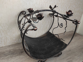 Hand Forged Firewood Basket: Wrought Iron Fireplace Storage