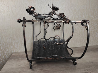 Hand Forged Firewood Basket: Wrought Iron Fireplace Storage