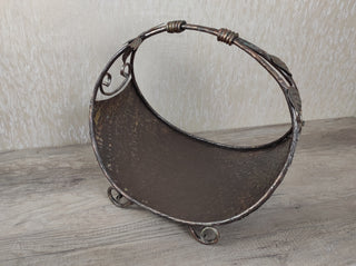 Hand Forged Wrought Iron Firewood Basket: Metal Fireplace Log Holder