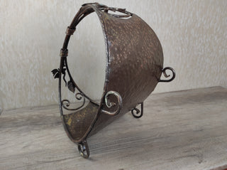 Hand Forged Wrought Iron Firewood Basket: Metal Fireplace Log Holder