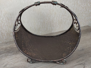 Hand Forged Wrought Iron Firewood Basket: Metal Fireplace Log Holder