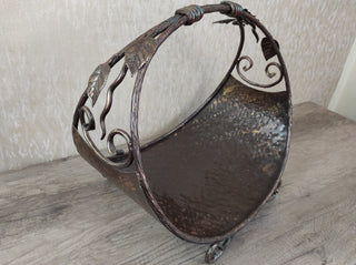 Hand Forged Wrought Iron Firewood Basket: Metal Fireplace Log Holder