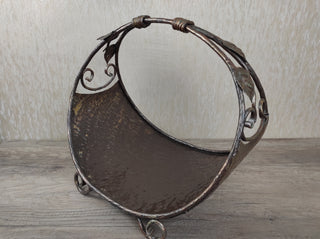 Hand Forged Wrought Iron Firewood Basket: Metal Fireplace Log Holder