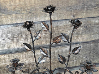Handmade Forged Iron Rose Candlestick: Metal Flower Sculpture
