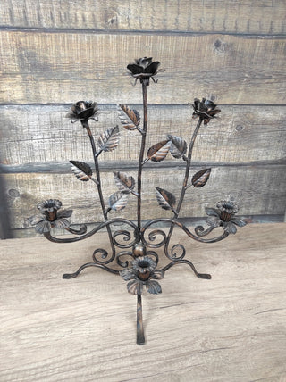 Handmade Forged Iron Rose Candlestick: Metal Flower Sculpture