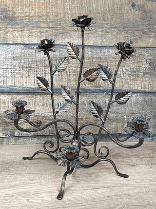 Handmade Forged Iron Rose Candlestick: Metal Flower Sculpture
