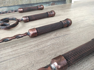 Hand Forged Fireplace Tools Set: Poker, Tongs, Shovel, Broom