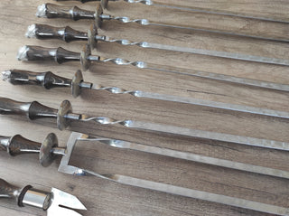 Hand Forged Grill Skewer Set: Stainless Steel with Boar Head Handle