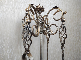 Hand Forged Fireplace Tools Set: 4 Piece Iron Fireside Accessories