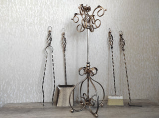 Hand Forged Fireplace Tools Set: 4 Piece Iron Fireside Accessories