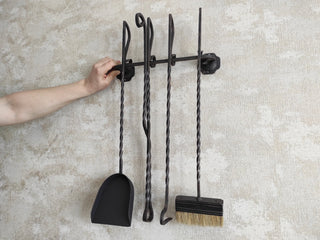 Hand Forged Fireplace Tool Set: 4-Piece Iron Fire Tools