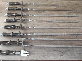 Hand Forged Grill Skewer Set: Stainless Steel with Boar Head Handle
