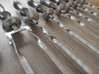 Hand Forged Grill Skewer Set: Stainless Steel with Boar Head Handle