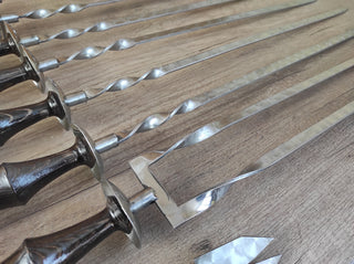 Hand Forged Grill Skewer Set: Stainless Steel with Boar Head Handle