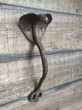 Hand Forged Cobra Door Handle: Wrought Iron Snake Pull