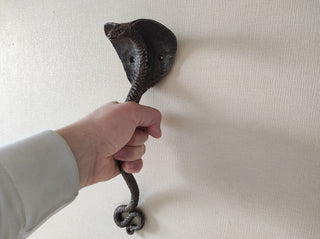 Hand Forged Cobra Door Handle: Wrought Iron Snake Pull