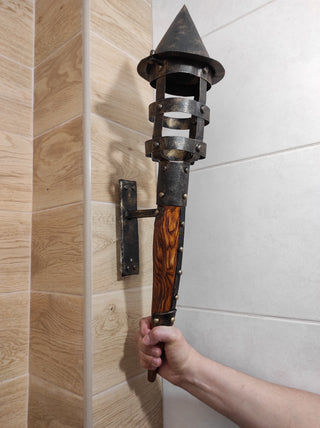 Handmade Forged Iron Wall Sconce Torch: Medieval Viking Lantern