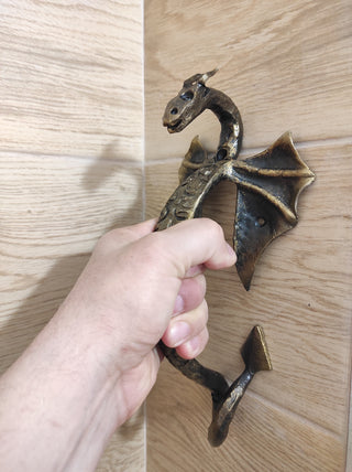 Hand Forged Dragon Door Handle: Wrought Iron Barn Decor