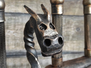 Forged Fireplace Tools Set: Dragon Wings Stand, Hand Forged
