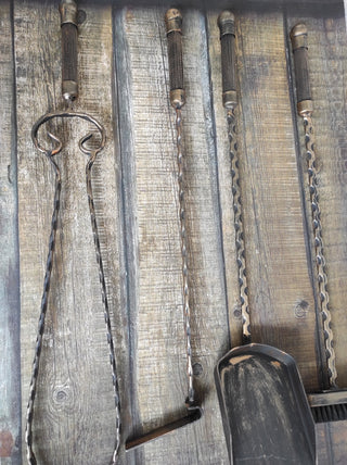 Forged Fireplace Tools Set: Dragon Wings Stand, Hand Forged