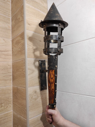 Handmade Wrought Iron Viking Torch Sconce: Medieval Wall Lantern