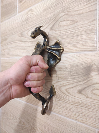 Hand Forged Dragon Door Handle: Wrought Iron Barn Decor