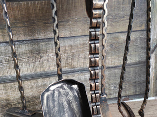 Forged Fireplace Tools Set: Dragon Wings Stand, Hand Forged